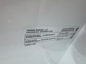 Viking model plate confirming VCSB5483SS11 used to source the correct OEM inverter board on first visit