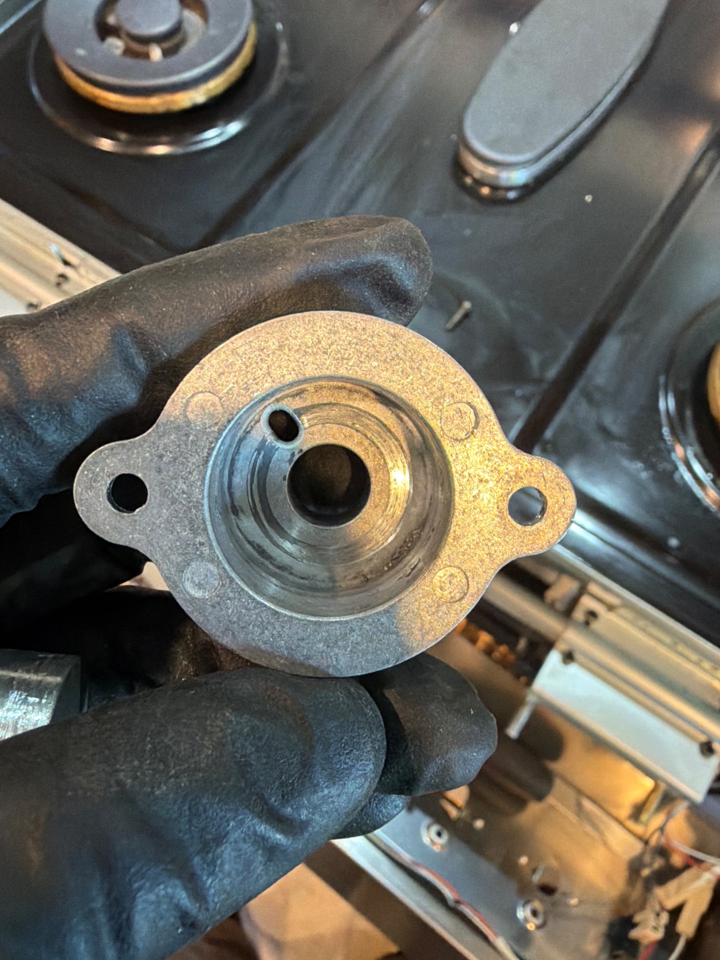 Replacement Blomberg thermostat switch and commutator knob during an Edmonton oven repair