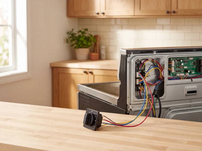 TechVill technician diagnosing the oven controls on a Hisense electric range in Sage Creek Winnipeg