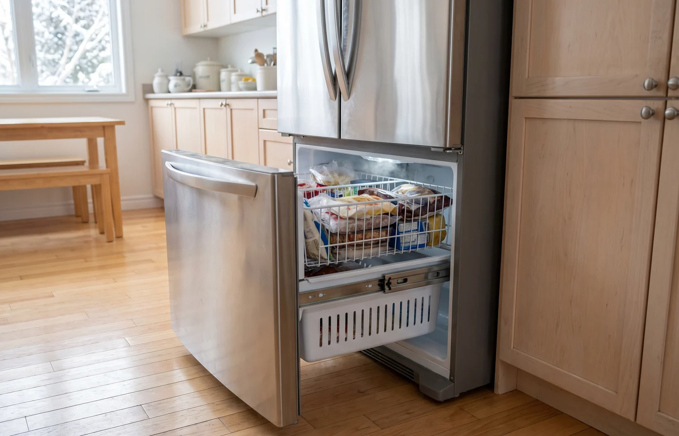 Bottom-freezer fridge in a Canadian kitchen