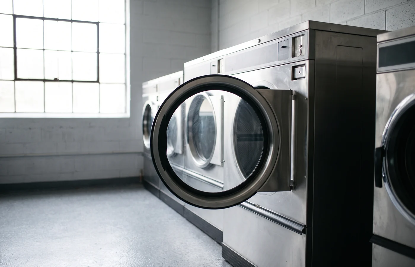 Commercial dryer in a laundry room