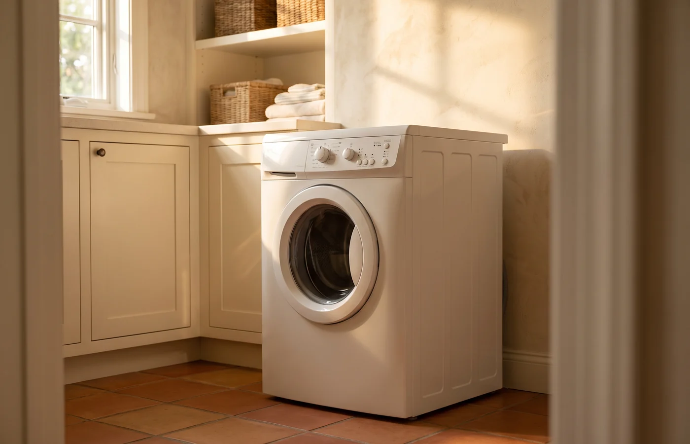 Compact dryer in a laundry room
