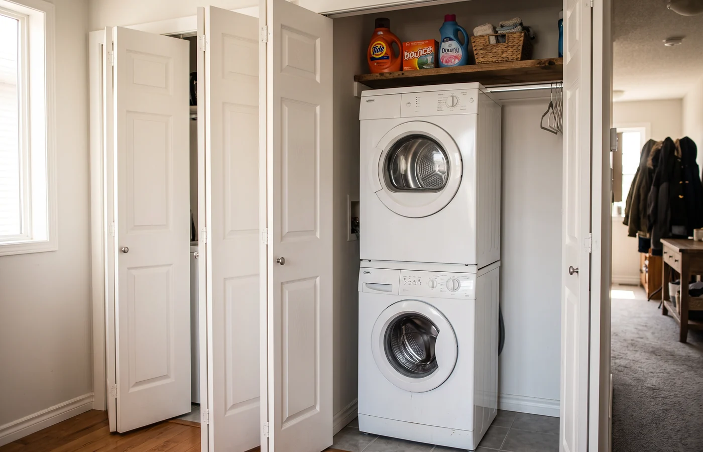 Compact washer in a laundry room