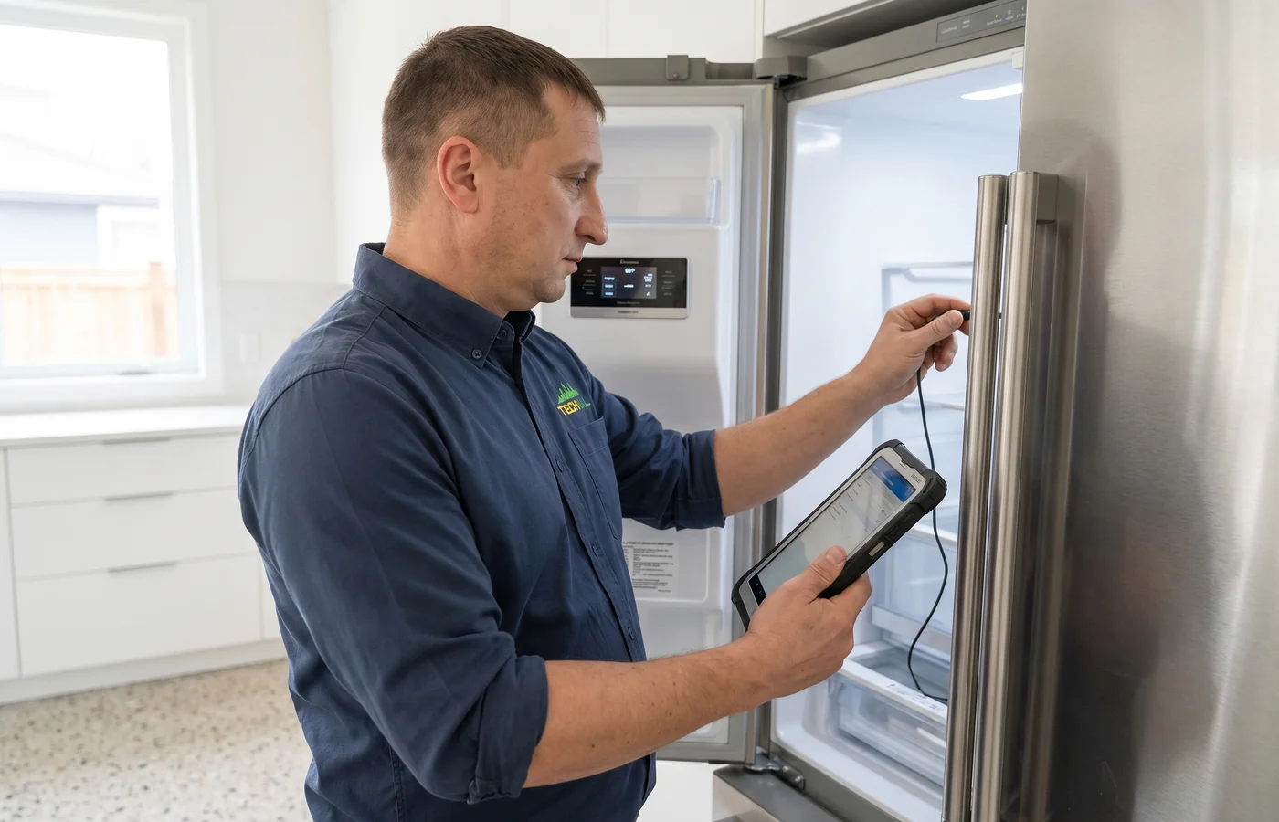 TechVill technician repairing a convertible freezer