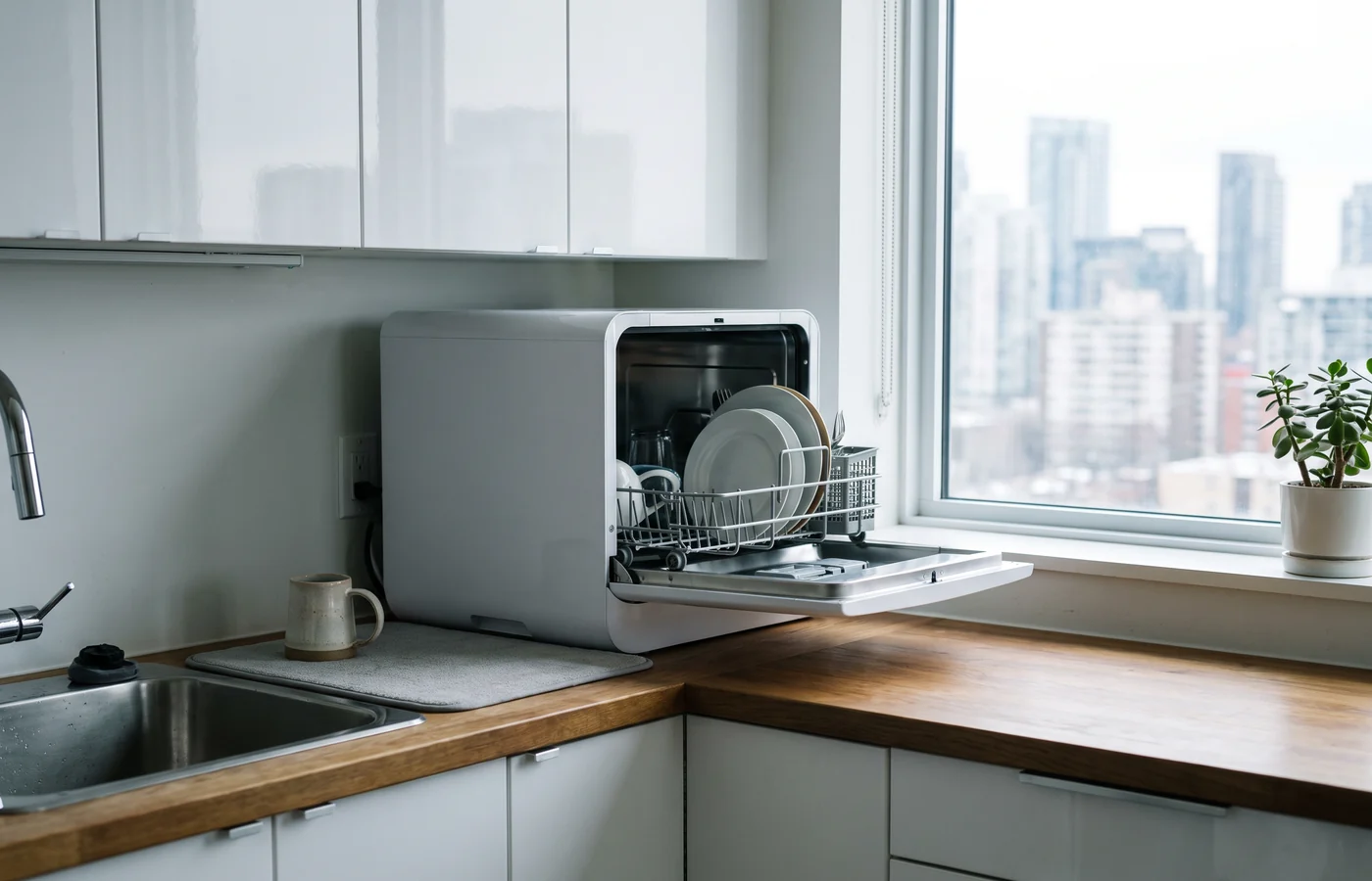 Countertop dishwasher in a Canadian kitchen