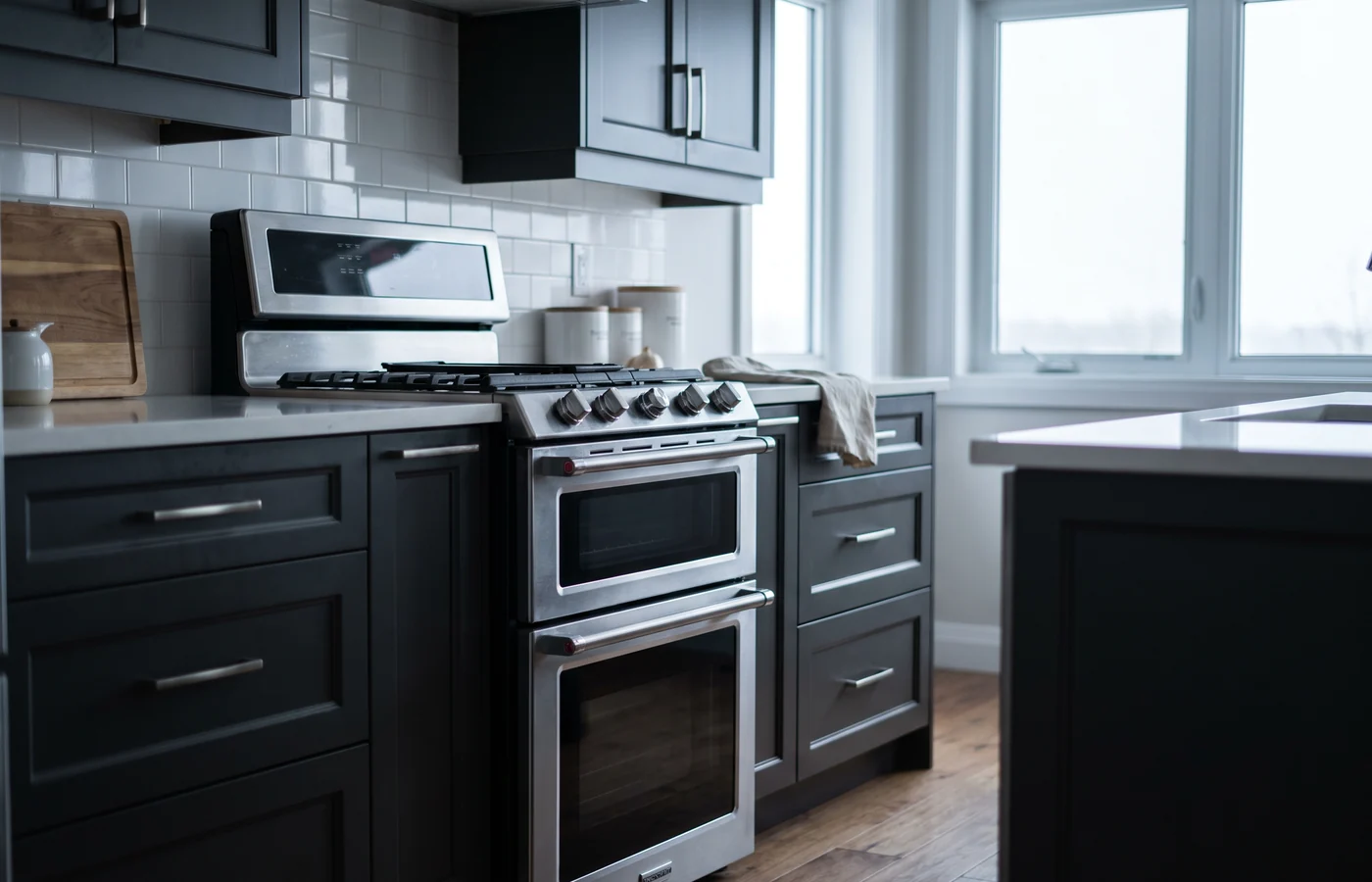 Double-oven range in a Canadian kitchen