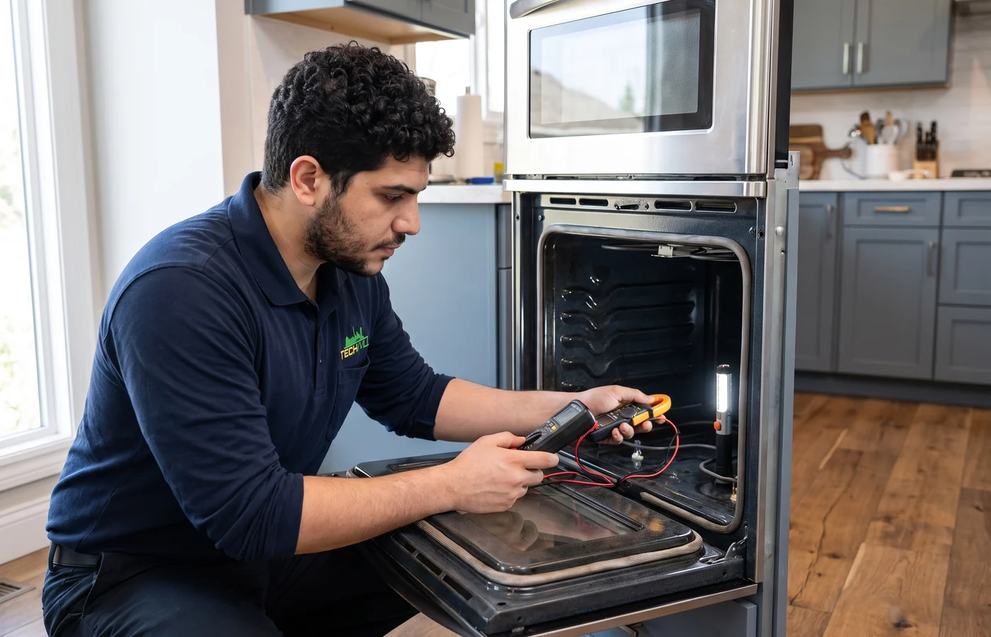 TechVill technician repairing a double oven