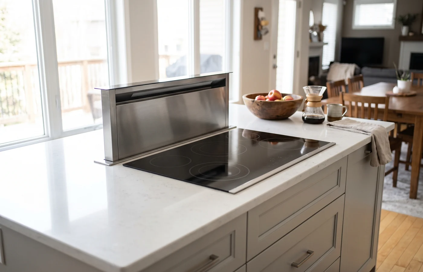 Downdraft cooktop in a Canadian kitchen
