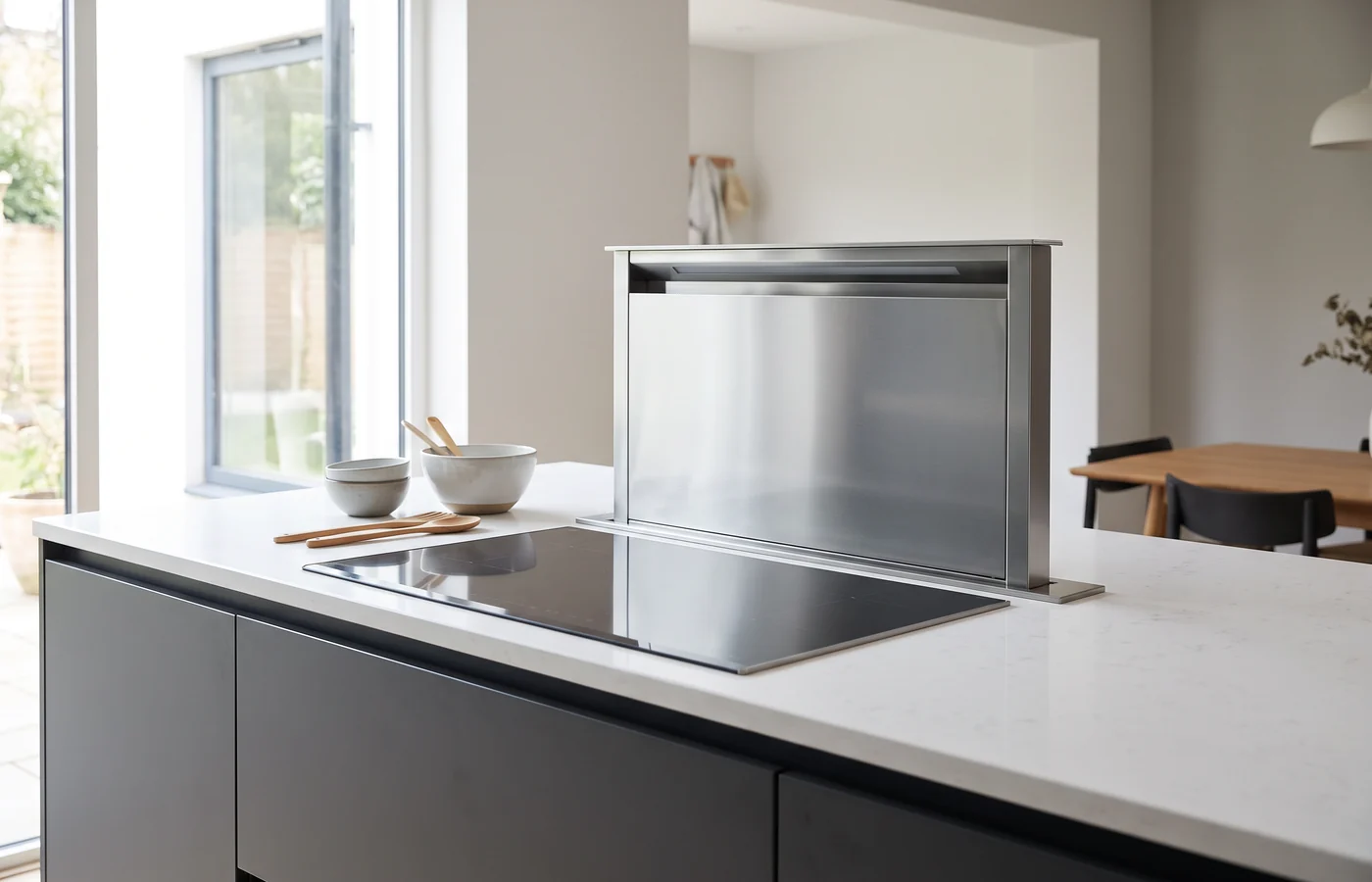 Downdraft hood fan in a Canadian kitchen