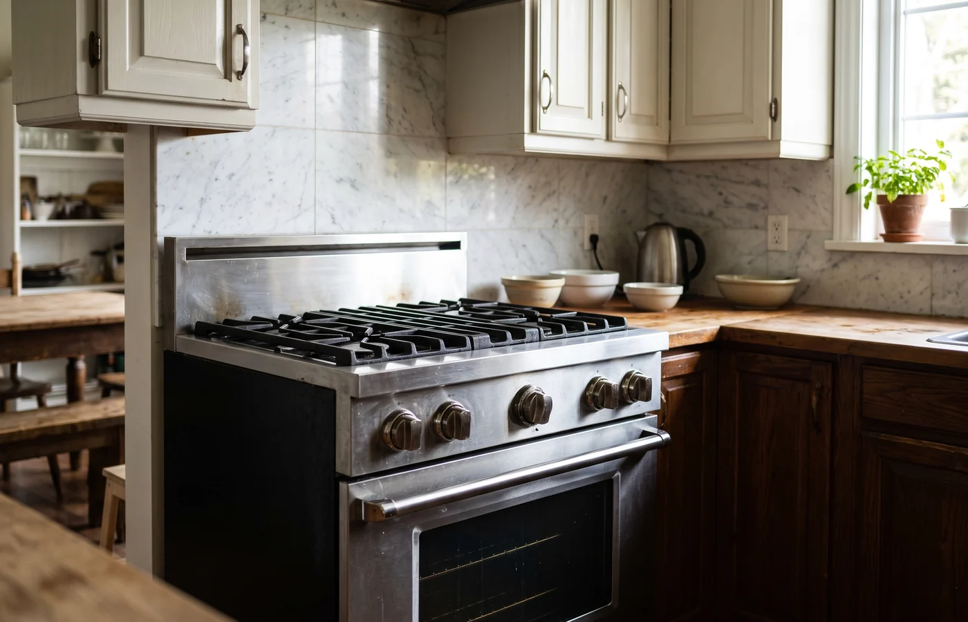 Dual-fuel stove in a Canadian kitchen