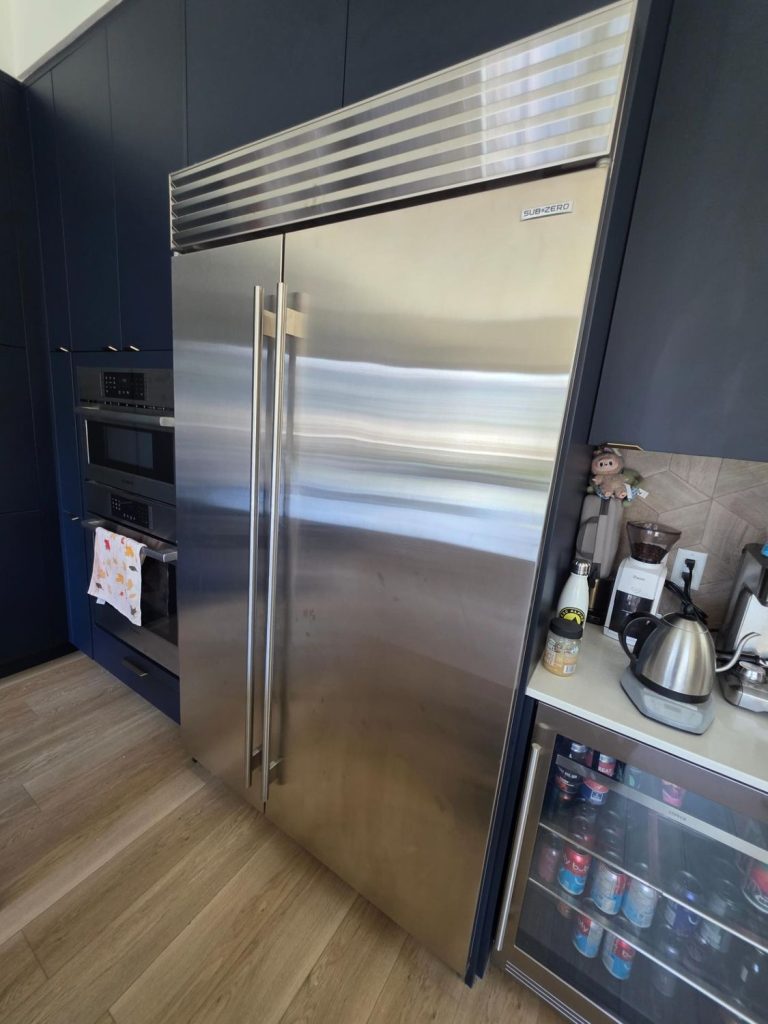 Sub-Zero 48-inch built-in side-by-side refrigerator in a south Edmonton kitchen before TechVill diagnosis