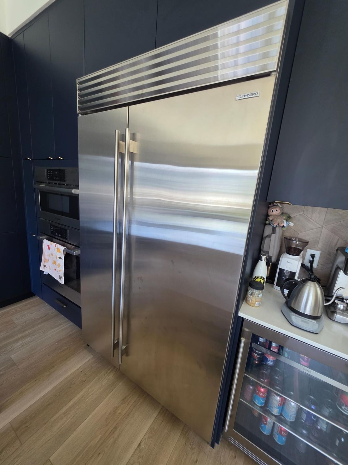Sub-Zero 48-inch built-in side-by-side refrigerator in a south Edmonton kitchen before TechVill diagnosis