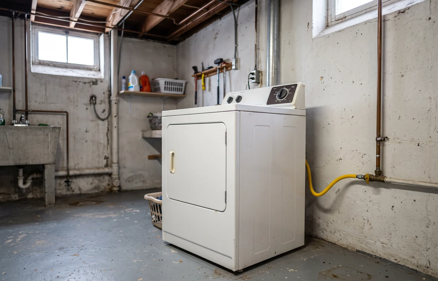 Gas dryer in a laundry room