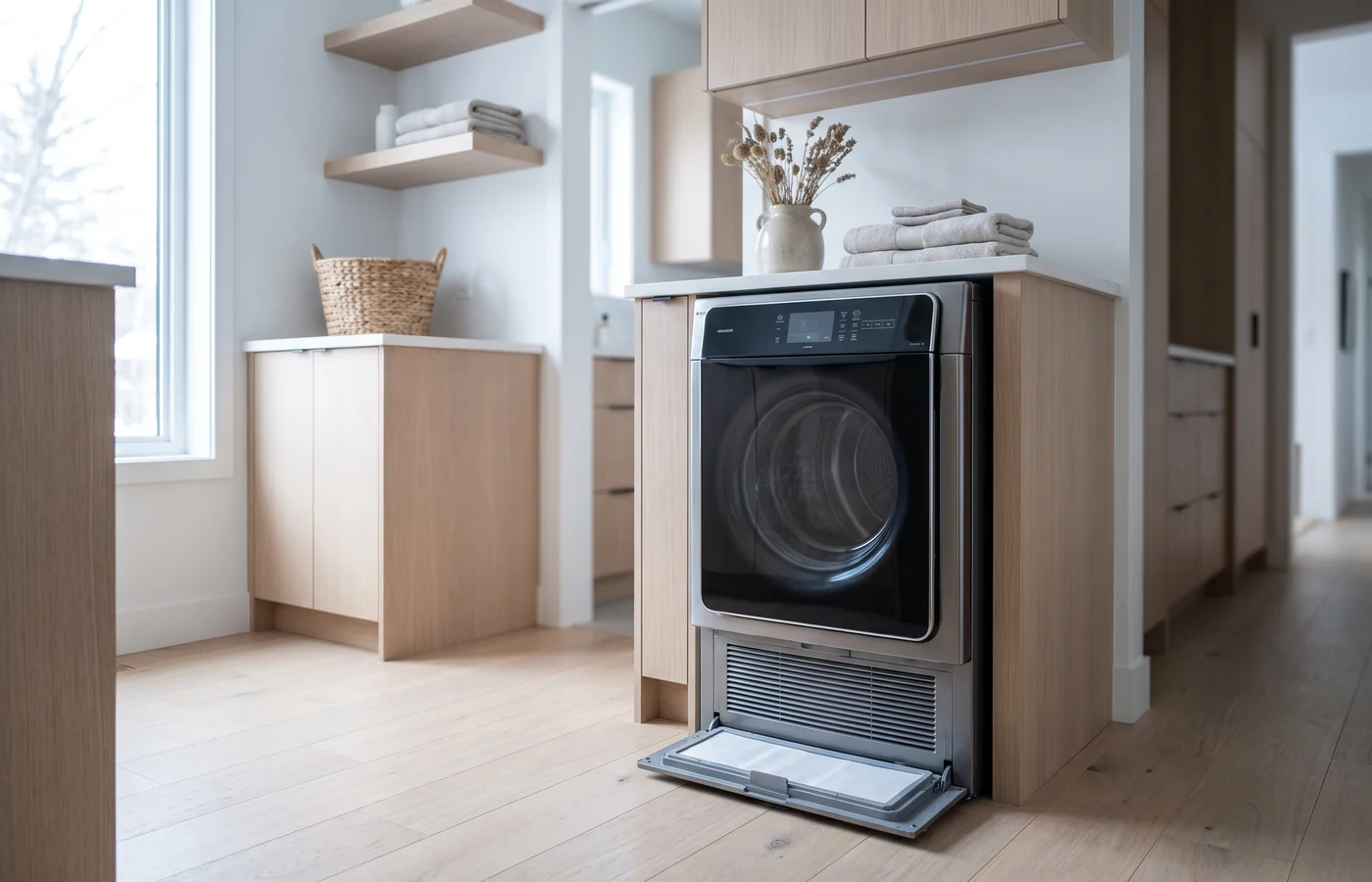 Heat-pump dryer in a laundry room