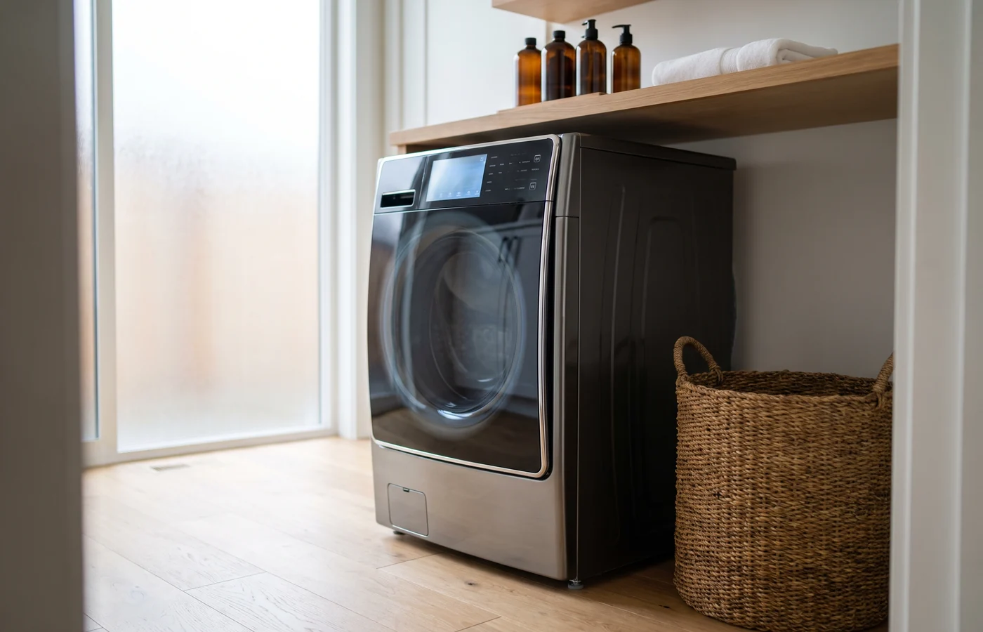 High-efficiency washer in a laundry room