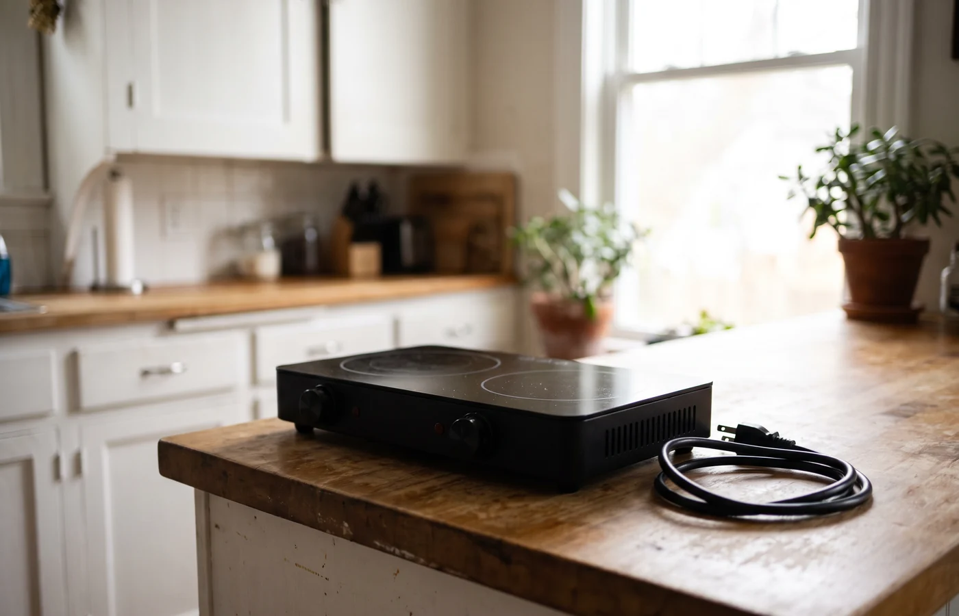 Portable cooktop in a Canadian kitchen