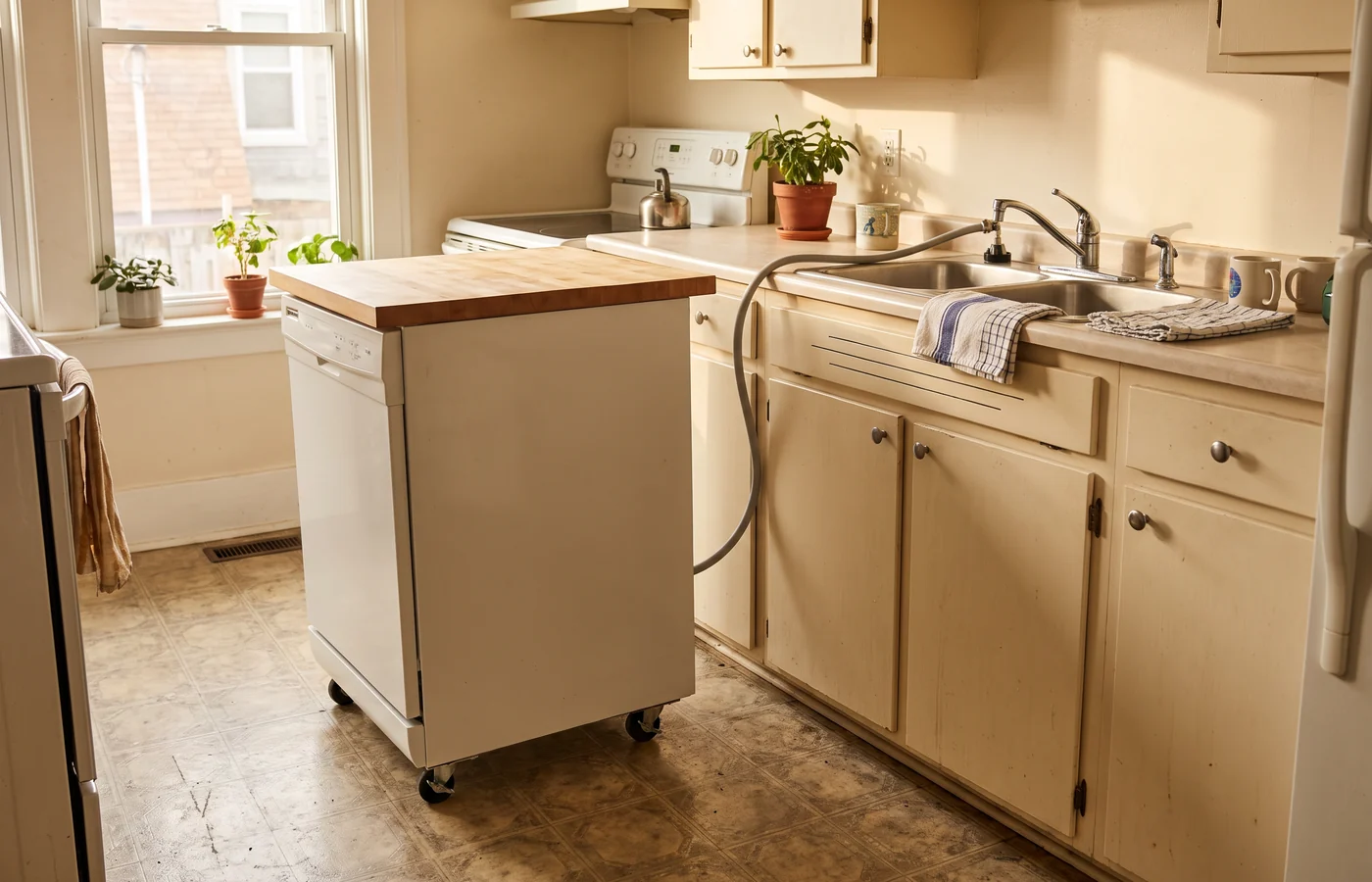 Portable dishwasher in a Canadian kitchen