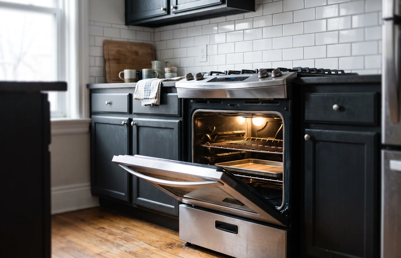 Range-oven oven in a Canadian kitchen