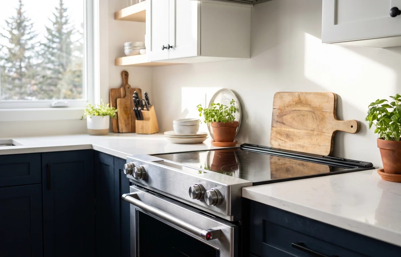 Slide-in range in a Canadian kitchen