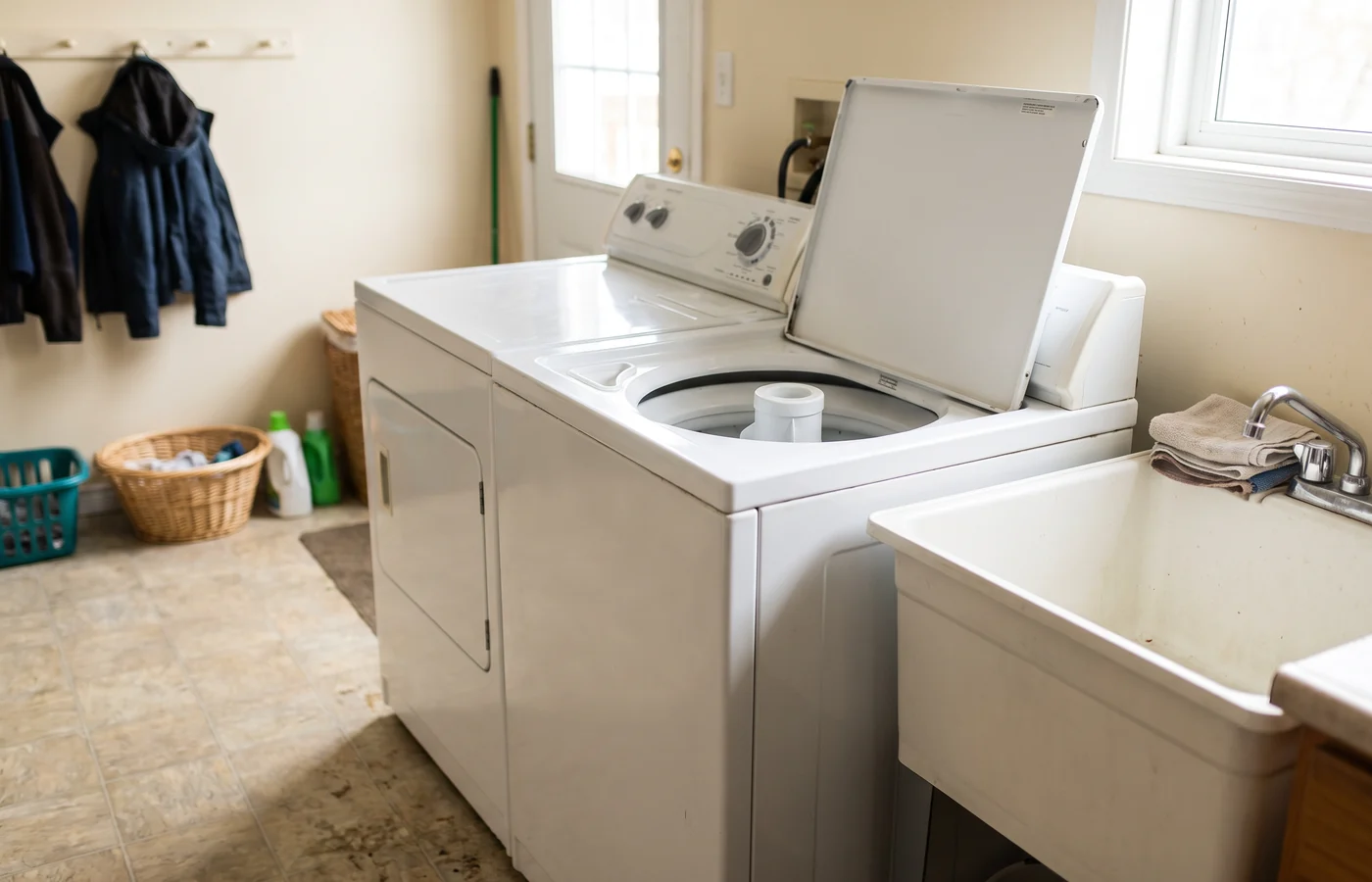 Top-load washer in a laundry room