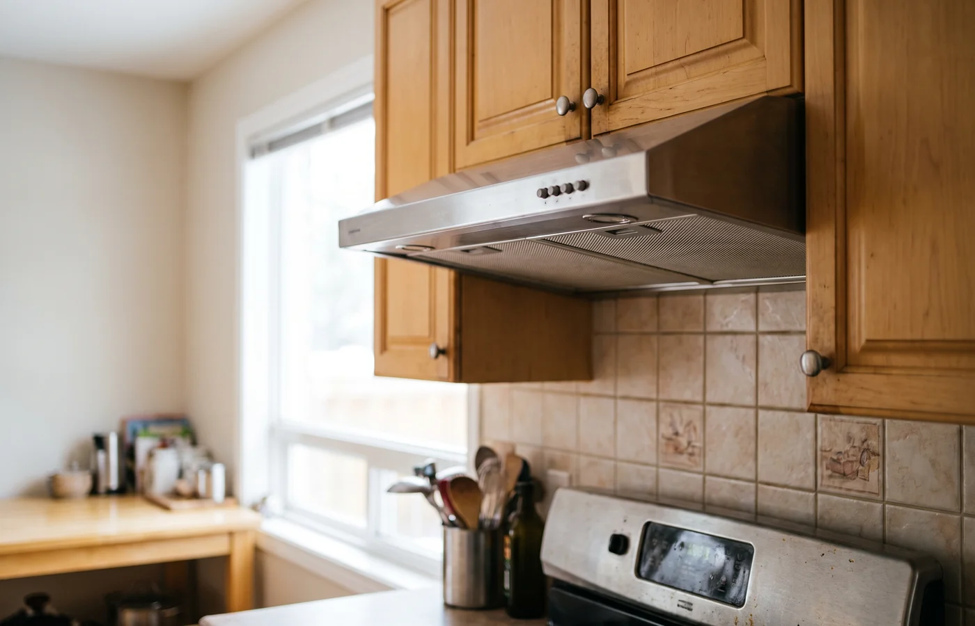 Under-cabinet hood fan in a Canadian kitchen