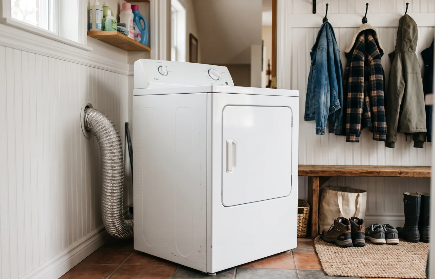 Vented dryer in a laundry room
