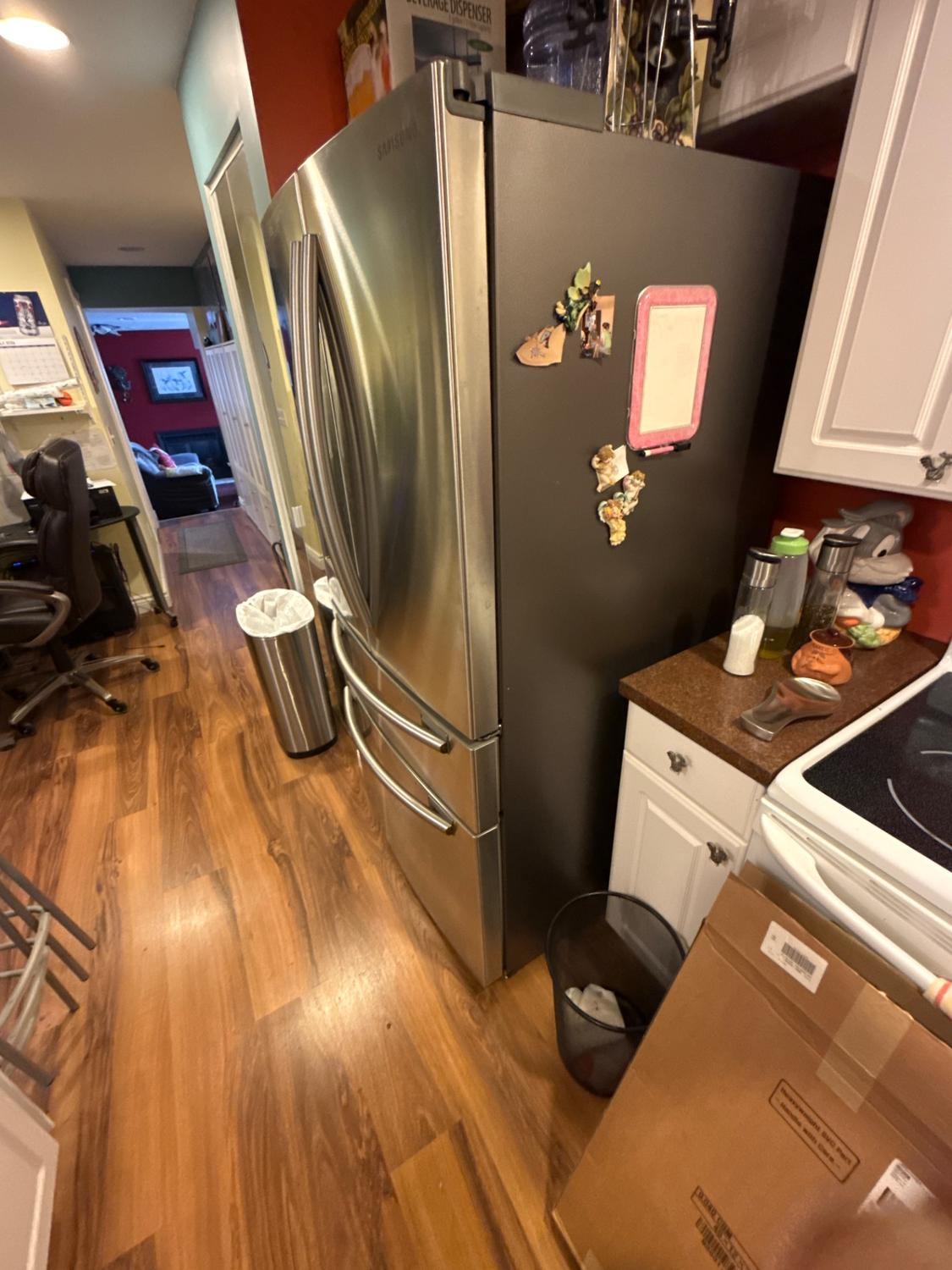 Samsung French door refrigerator installed in a Surrey, BC kitchen before defrost system repair
