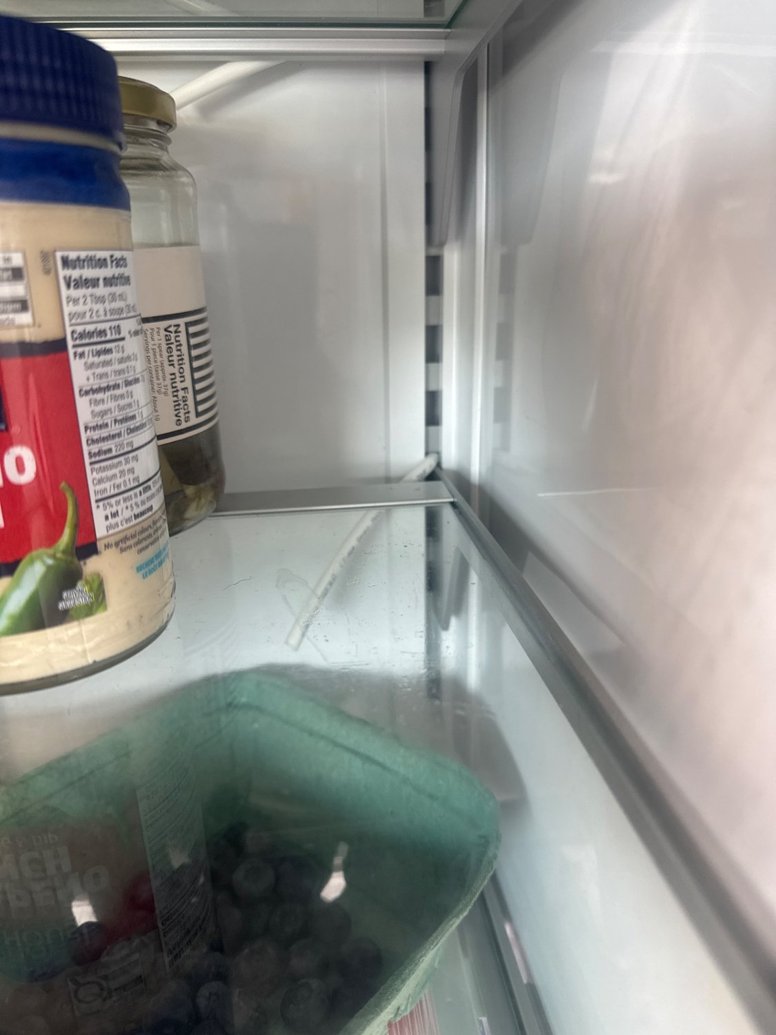 Fresh food compartment of a Fisher & Paykel built-in refrigerator in Vancouver with frost visible on the rear cabinet wall
